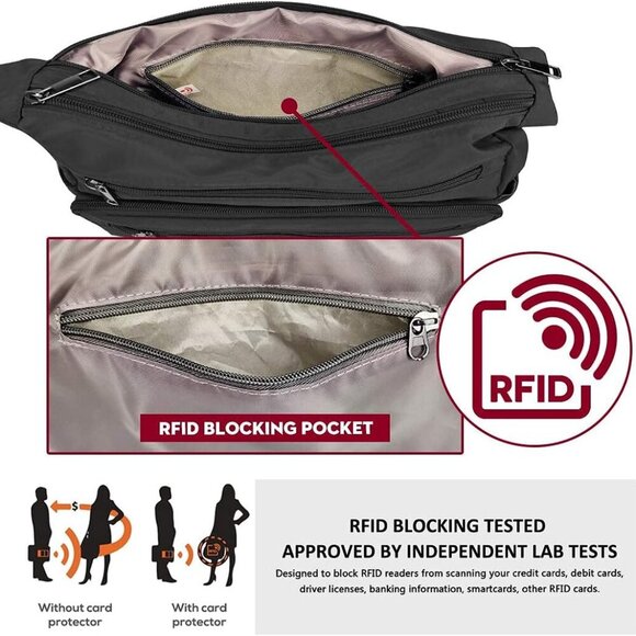 RFID Purses for Women Fabric Nylon Multi Pocket Crossbody Bag Ladies Travel Hand - Picture 6 of 7